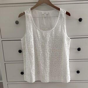 White Eyelet Sleeveless Top Charter Club Luxury Size L